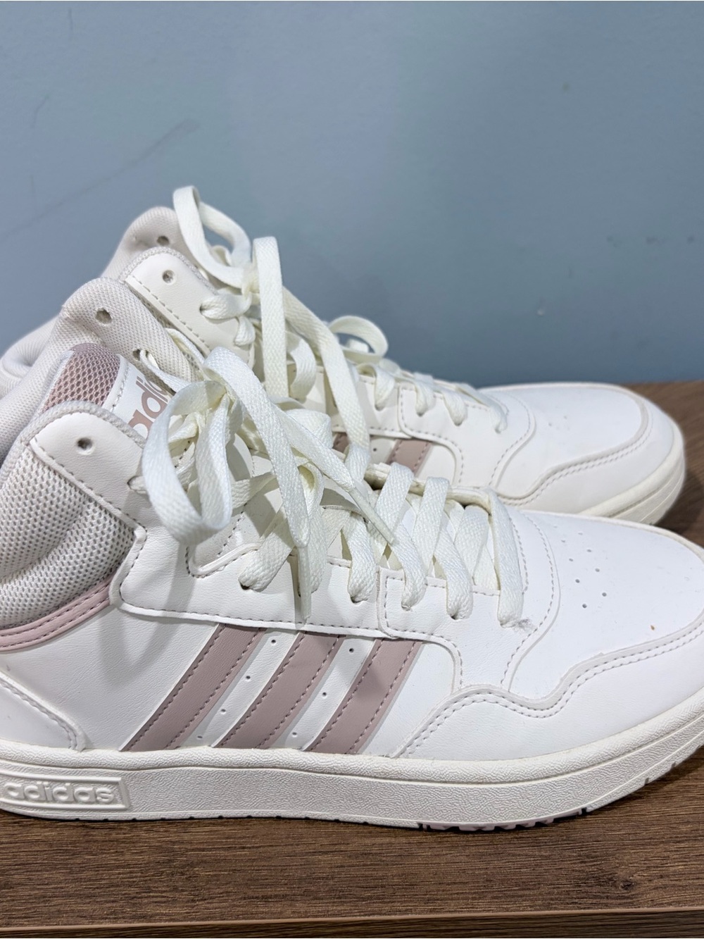 adidas White High-Top Sneakers with Light Pink Stripes
